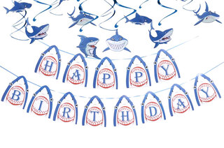 Гірлянда паперова  прапорці "Happy birthday акули", в уп (1 шт)