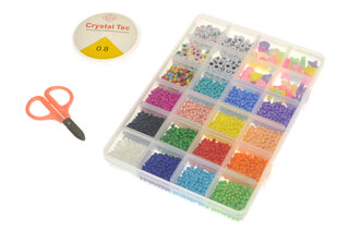 Набір бісеру для плетіння браслетів DIY-beads в пластиковому контейнері, 24 комірки, ножиці