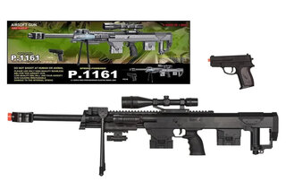 Уцінка 40% Набір CYMA P.1161 снайперська гвинтівка та пістолет на кульках, лазер, світло, приціл, обтяжений, ко
