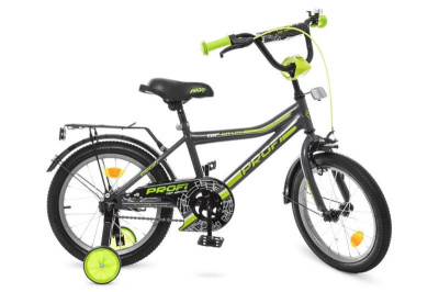 Велосипед PROF1 16д. Y16108 Top Grade графітово-салатовий матовий (дзвінок, додаткові колеса)