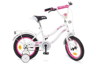 Велосипед PROF1 14д. Y1494 Star біло-малиновий (дзвінок, додаткові колеса)