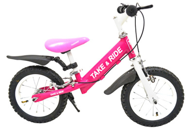 Велобіг Take&Ride RB-50 Favorit з тормозами, лапкою і бризговиками рожево-білий