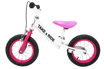 Велобіг Take&Ride RB-50 Lux з тормозами біло-рожевий