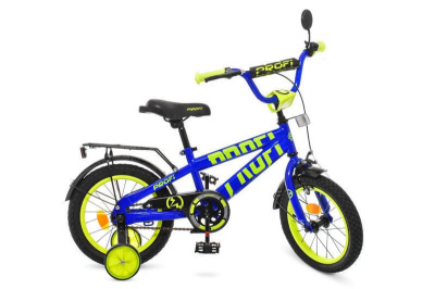 Велосипед PROF1 14д. T14175 Flash синій (дзвінок, додаткові колеса)