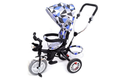 Триколісний велосипед з дашком: синій (сталева рама, надувні колеса, кошик) QAT-T1017А (AIR) 
