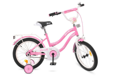 Велосипед PROF1 16д. Y1691 Star рожевий (дзвінок, додаткові колеса)