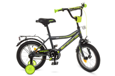 Велосипед PROF1 14д. Y14108 Top Grade графітово-салатовий (матовий, дзвінок, додаткові колеса)