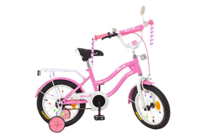 Велосипед дитячий PROF1 12д. XD1291 Star, рожевий ,світло ,дзвінок, дзеркало .,дод.колеса