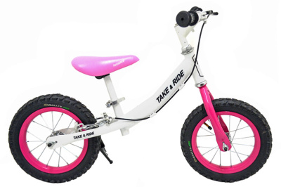 Велобіг Take&Ride RB-40 Pro з тормозами і лапкою біло-рожевий