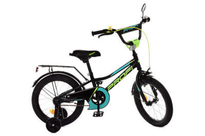 Велосипед дитячий PROF1 18 Y18224 Prime, SKD45, ліхтар, дзвінок, дзеркало, додаткові колеса, чорний(мат)