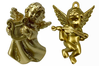 Новорічна іграшка Ангел з музичним інструментом (золото) 0.35х0.30х5 см