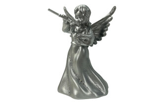 Новорічна іграшка Ангел з сопілкою великий (срібло) 6х5х9 см