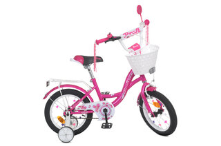Велосипед дитячий PROF1 14,  Y1426-1K Butterfly, SKD75, фуксія, ліхтар, дзвінок, дзеркало, кошик, додаткові колеса