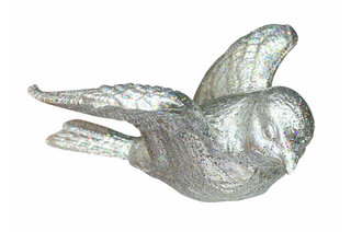 Новорічна іграшка Пташка (срібло) 8х6х4 см