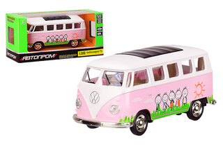 Автобус металева "Автопром", 4332, 1:38 Volkswagen T1, рожевий колір, відкриваються двері, в коробці р. 14,5*6,5*7см