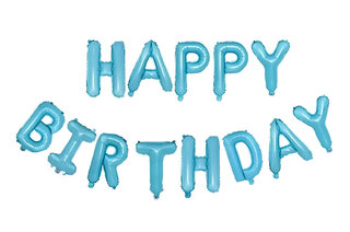 Фольгована кулька надпис "Happy Birthday" блакитна 16" (40 см)