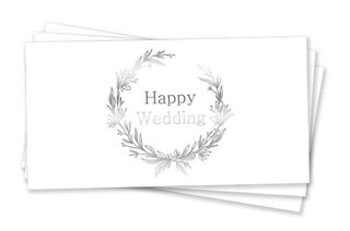 Паперовий конверт на гроші білий 'Happy Wedding' срібне тиснення