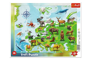 Пазли рамкові - 25 елем. - 31341 "Карта Європи з тваринами", Trefl