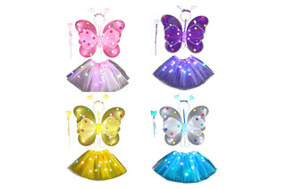 Карнавальний костюм, K16804, крила метелика, обруч, паличка, спідниця, зі світлом, 4 кольори в пакеті