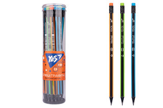 Олівець простий YES трикут. "Neon Stripes" в тубі 24 шт. Чорне дерево 280594
