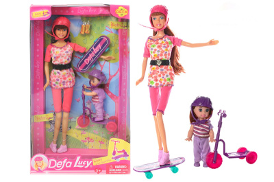 Лялька Defa 8191 з дочкою, самокат і скейт, в коробці 20*34,5*6 см