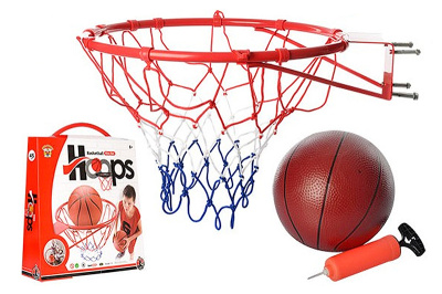 Баскетбольне кільце M 2654 45см (метал), сітка, м"яч резиновий 20см, насос, в коробці, 45,5-53-11см