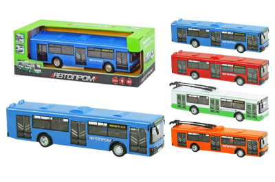Тролейбус/Автобус 9690ABCD АВТОПРОМ інерційний, відкриваються двері, музичні та світлові ефекти, в коробці 28,2*12,2*11,7 см