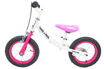 Велобіг Take&Ride RB-40 Lux з тормозами біло-рожевий