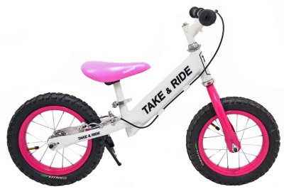 Велобіг Take&Ride RB-50 Pro з тормозами і лапкою біло-рожевий