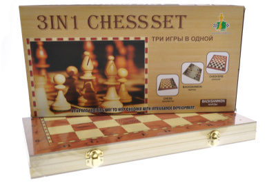 Шахи дерев'яні 3в1, в коробці 8801A р. 40*20,5*4 см