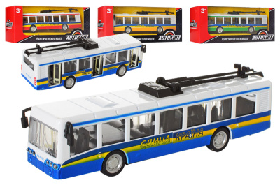 Тролейбус металевий AS-2438 АвтоСвіт, інерційний, 17 см, відкриваються двері, 4 кольори, в коробці 19*7,5*6 см
