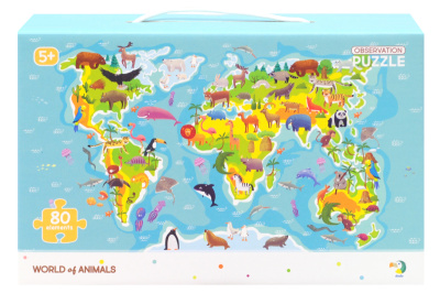 Пазл "Мапа світу тваринки" (80 елементів, 31*45см) 300133 DoDo