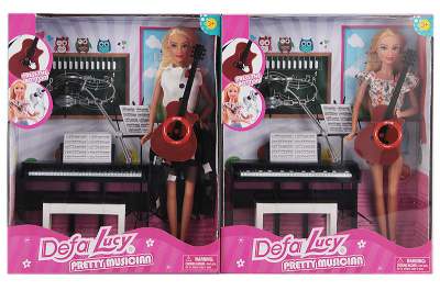 Лялька DEFA 8453-BF 29 см, піаніно 16 см, стіл, гітара, музика, 2 види, на батарейки, коробка 26-32-7,5 см