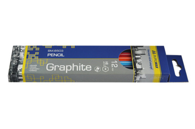 Олівець графітовий НВ, асорті, із білою. полосою, з гумкою, (продаэться упаковкою), BM.8503