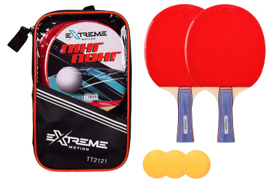 Теніс настільний TT2121 Extreme Motion, 2 ракетки, 3 м`ячика в чохлі – 17*3.5*28 см, р-р ракетки –