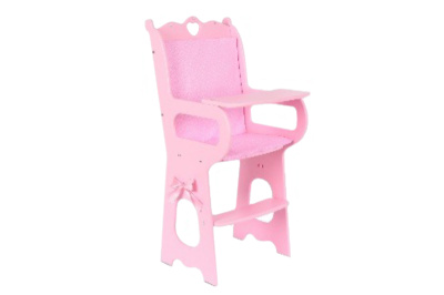 Стілець для годування ляльки дерев'яний з м'яким сидінням білий/ рожевий 71119